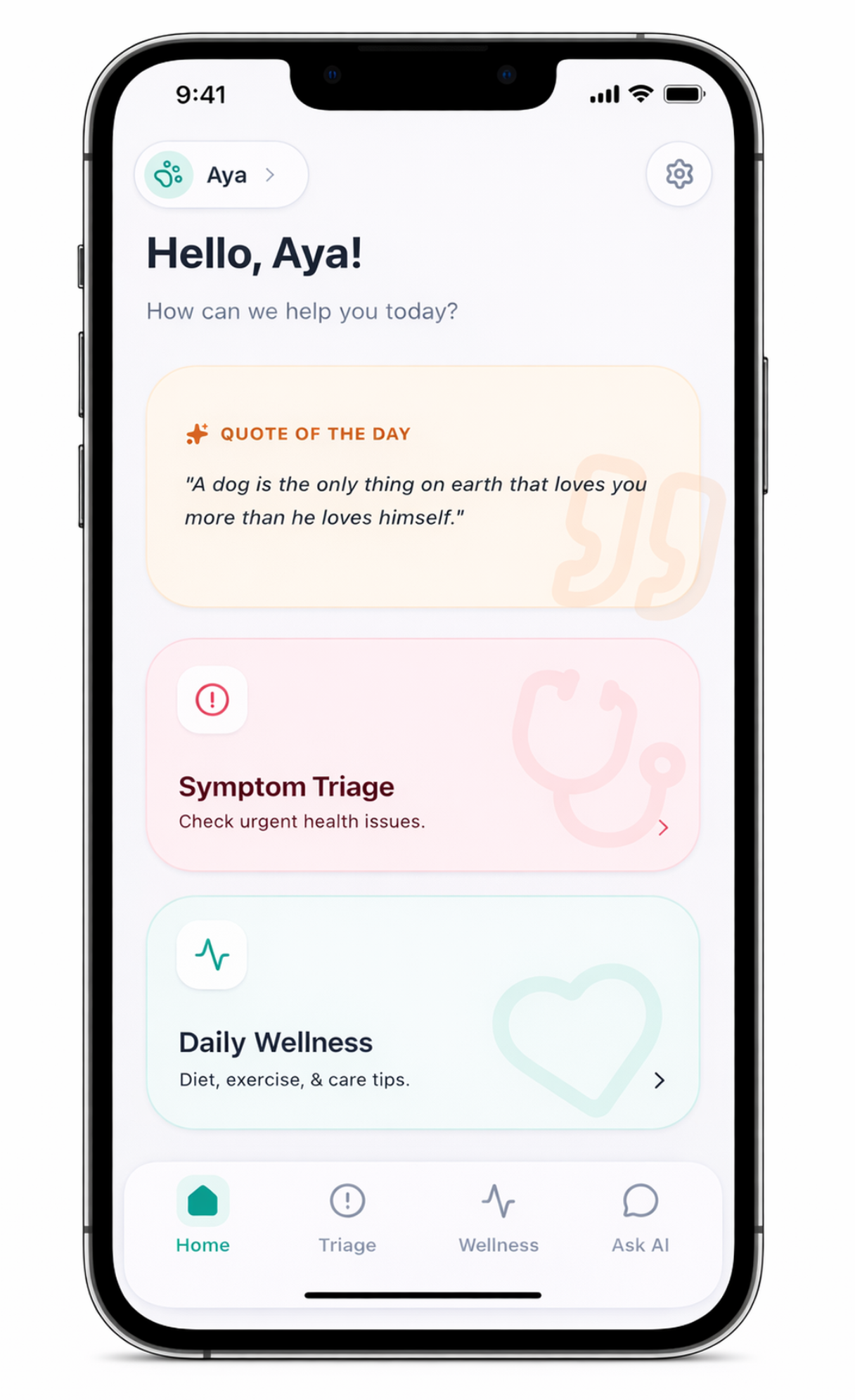 PawsCheck Home screen