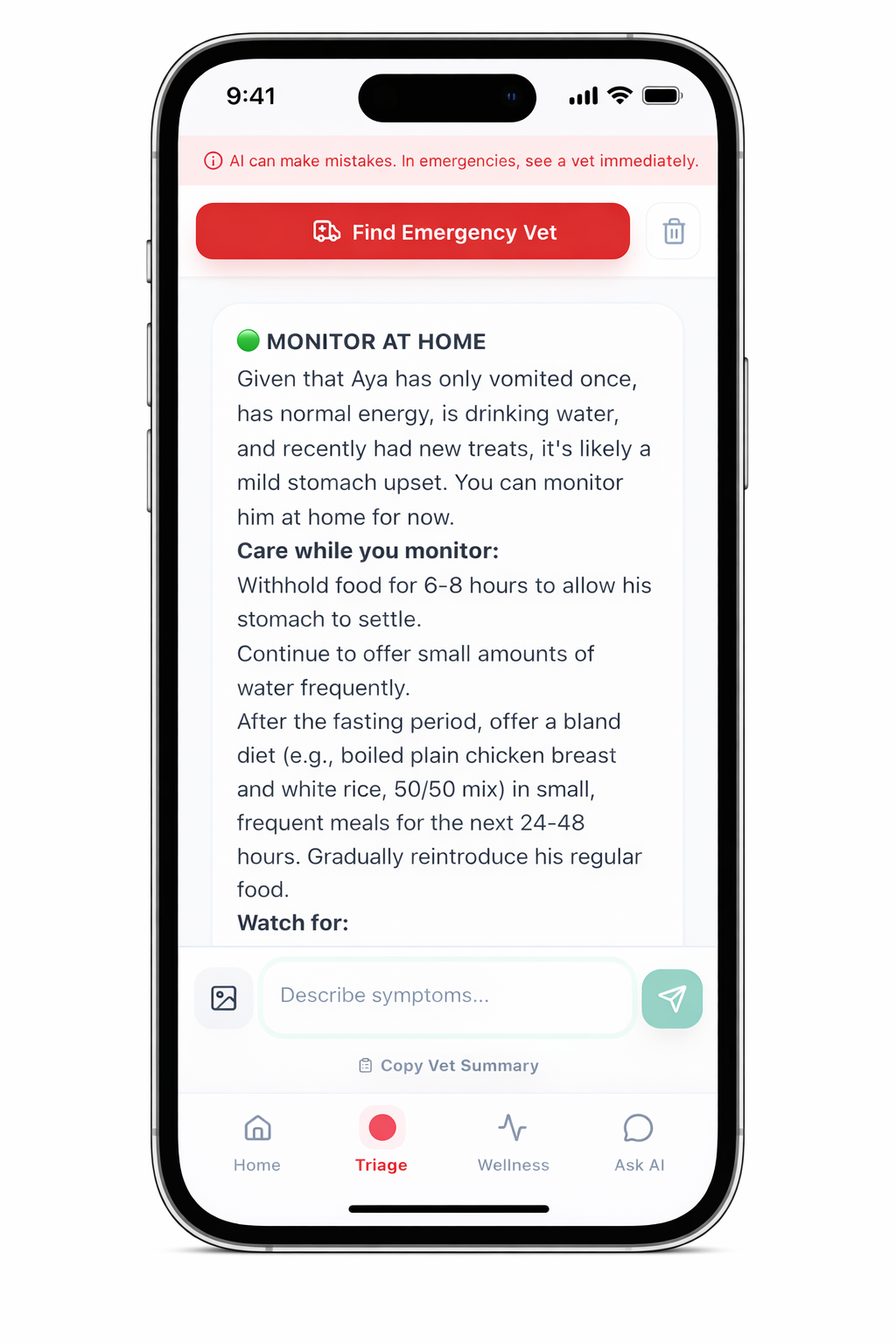 PawsCheck triage result
